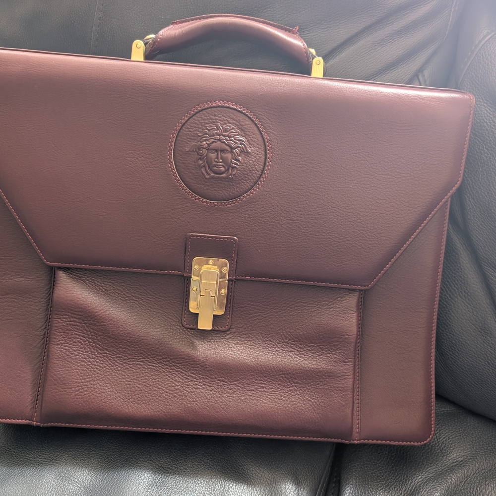 Versace Men's Leather Briefcase - Brown